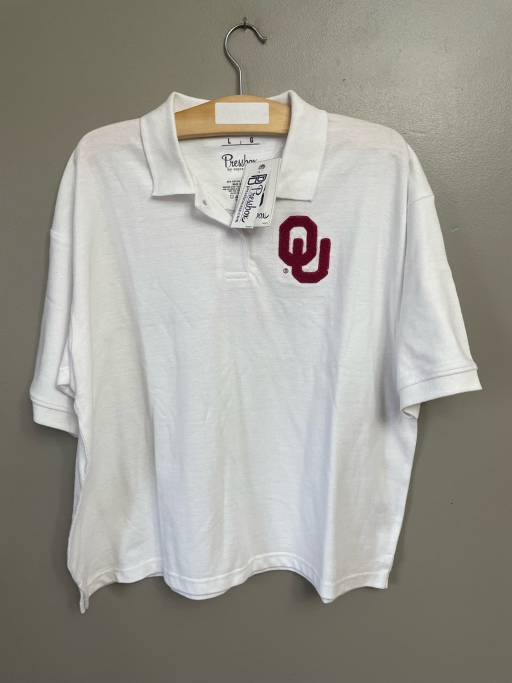 OU Sooners Shirt Oklahoma White Red Cotton NCAA NWT Press Box Women’s Large